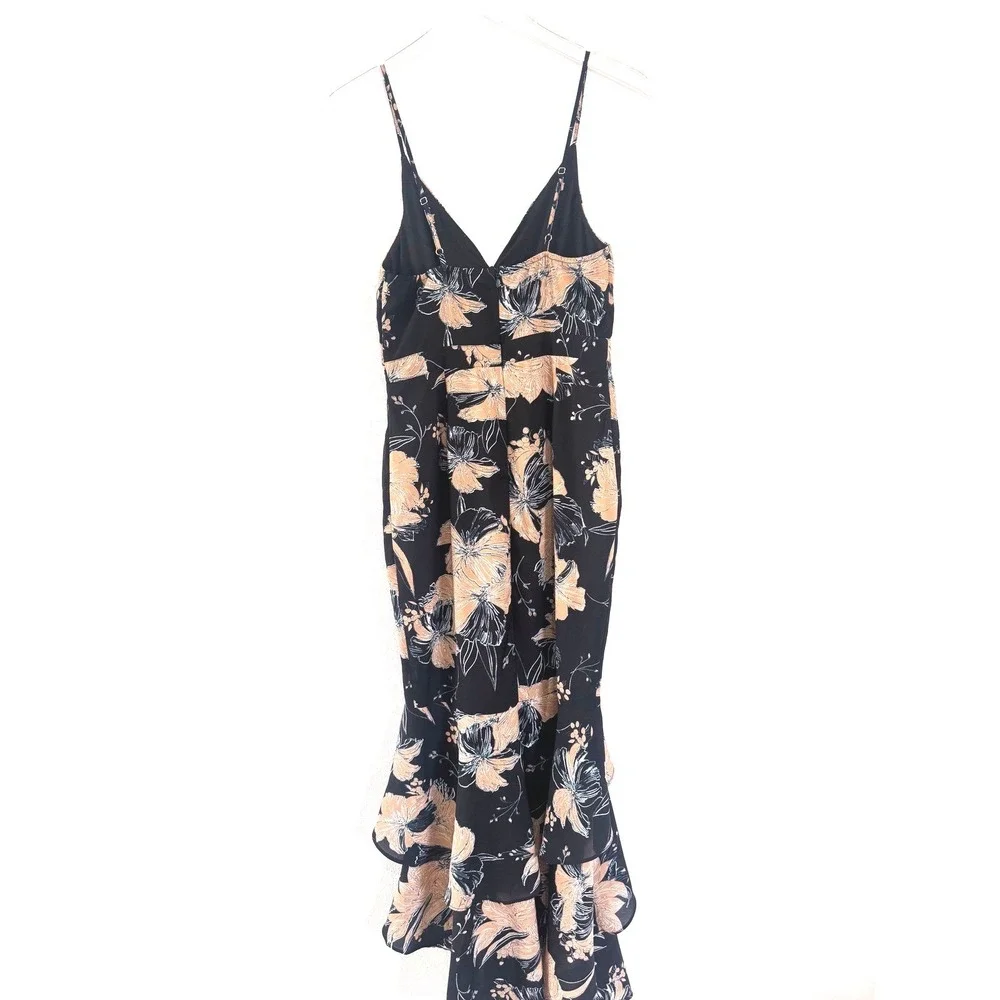Lulus Dress | Darling Daylily Black Floral Print Hi-Low Maxi Dress